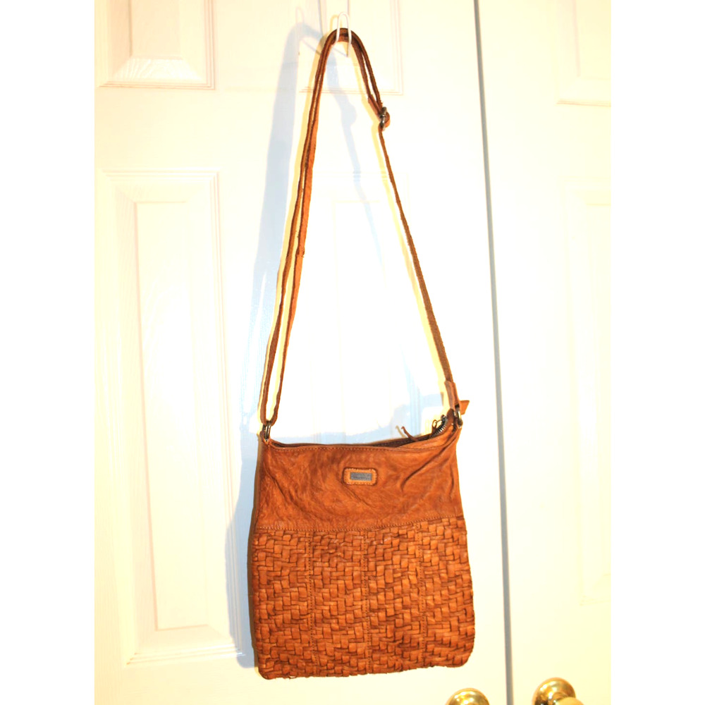 Spikes & Sparrow Brown Woven Distressed Leather Crossbody Bag